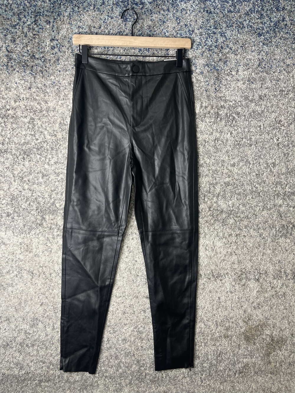 Zara Legging Pants Womens Medium Black High Rise Faux Leather Slim Fit Stretch